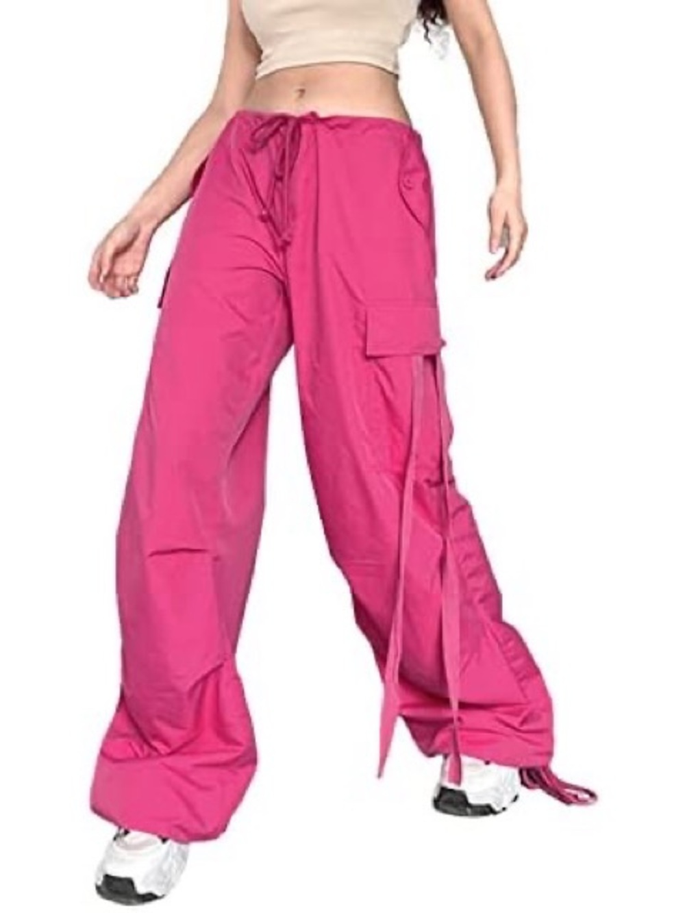 Aelfric Eden Cargo Parachute Pant S Hot Pink Baggy Wide Leg Y2K Track Pockets